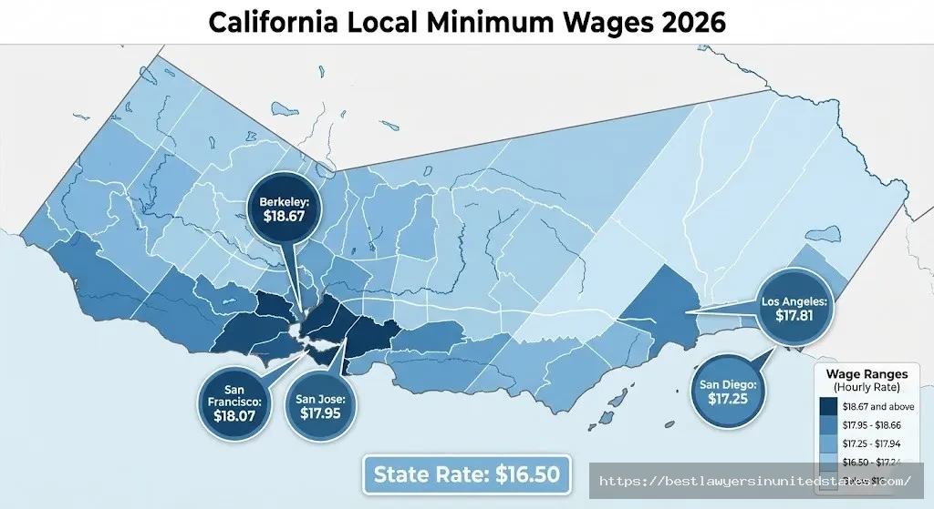 California city minimum wage rates Los Angeles San Francisco Berkeley local ordinances map