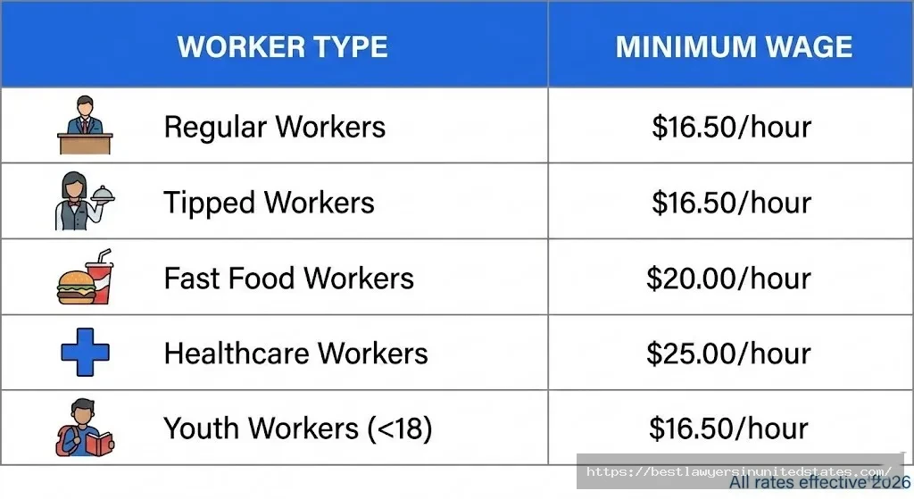 California minimum wage rates by worker type tipped fast food healthcare 2026