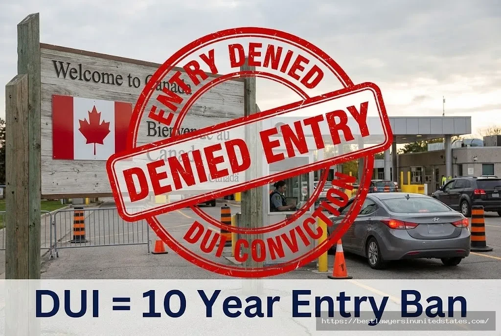 Canada border entry denied stamp showing DUI conviction travel restrictions for Alaska residents driving through Canada