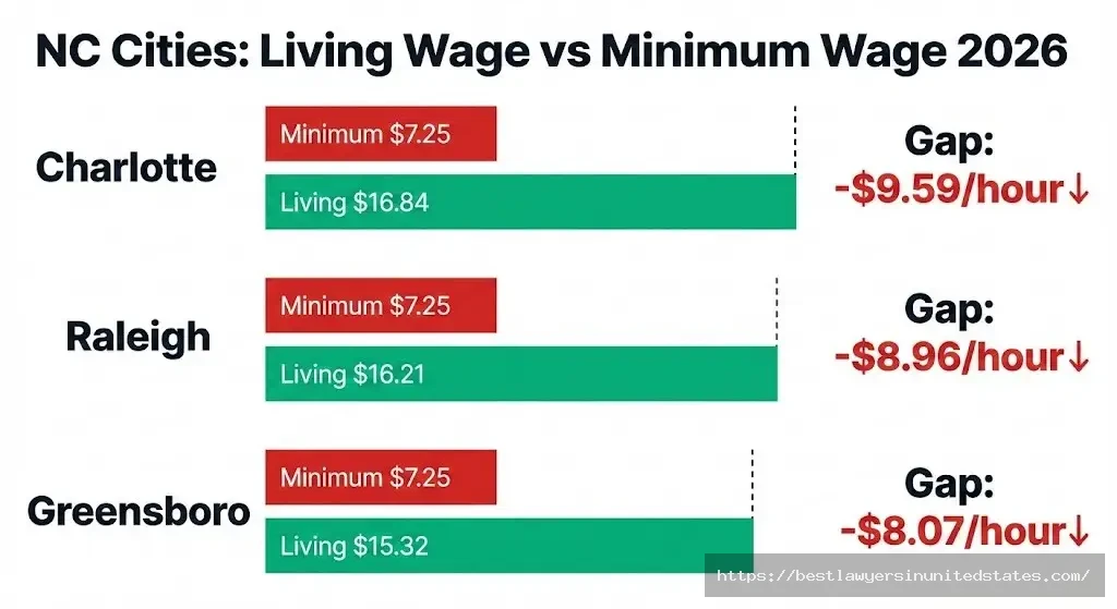 Charlotte and Raleigh living wage gap showing workers need $9-10 more per hour than minimum wage
