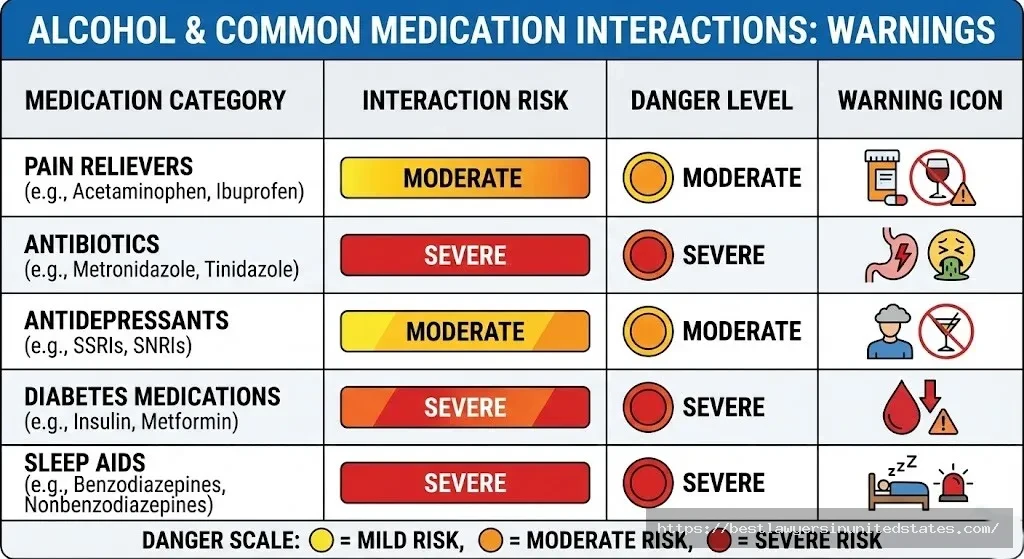 Chart of common medications that dangerously interact with alcohol consumption