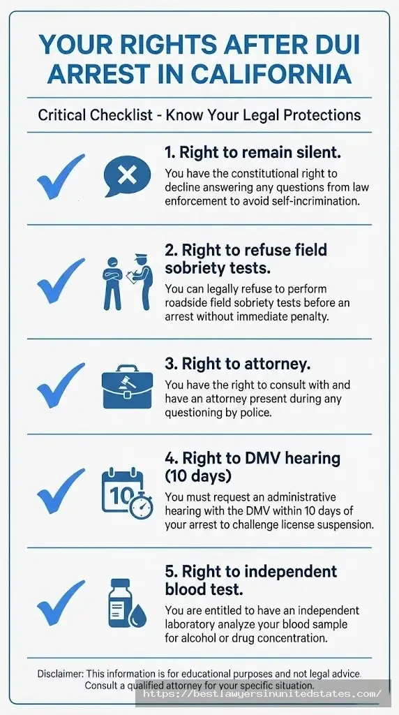 Checklist of legal rights California drivers have immediately after DUI arrest