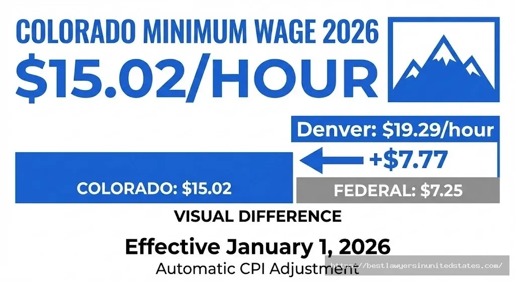 Colorado minimum wage 2026 rate $15.02 per hour compared to federal $7.25