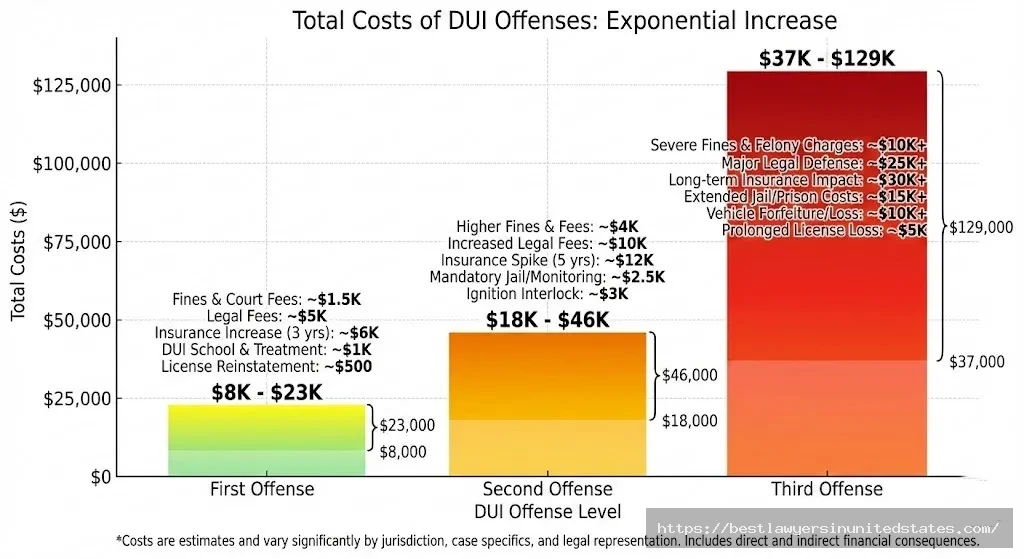 Comparison chart showing DUI costs nearly double with each subsequent offense