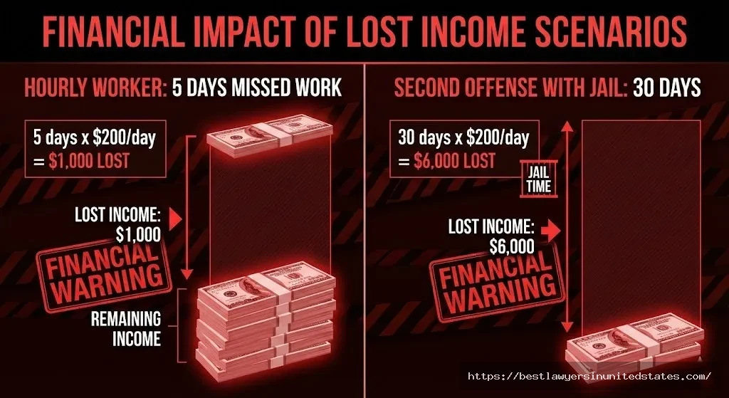 Comparison of lost wages from court appearances versus jail time for DUI offenses