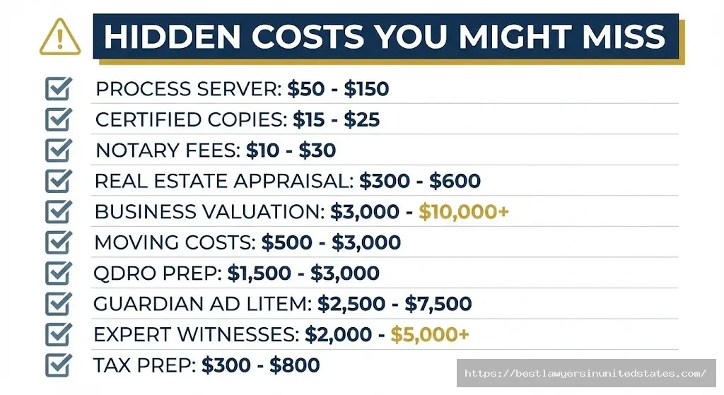 Comprehensive checklist of hidden divorce costs in Rhode Island including appraisals, expert fees, and administrative expenses