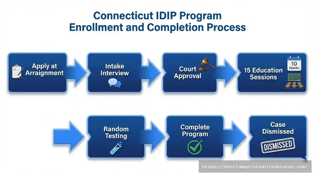 Connecticut IDIP program flowchart from application through completion and case dismissal