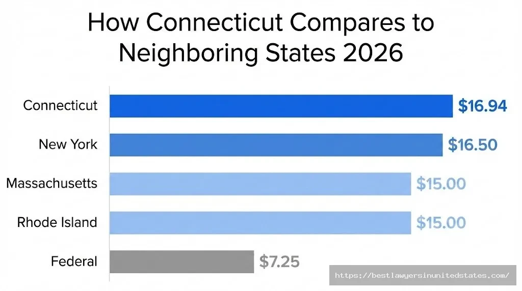 Connecticut minimum wage $16.94 compared to New York Massachusetts Rhode Island federal rates