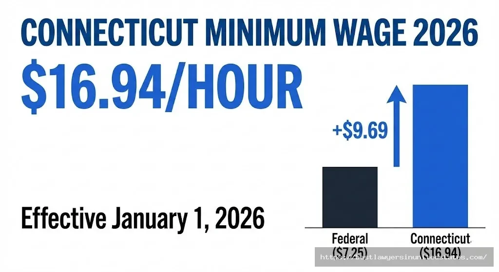 Connecticut minimum wage 2026 rate $16.94 per hour compared to federal $7.25