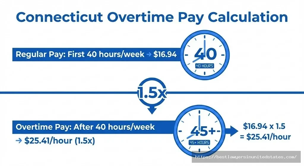 Connecticut overtime pay rules time-and-a-half $25.41 after 40 hours per week