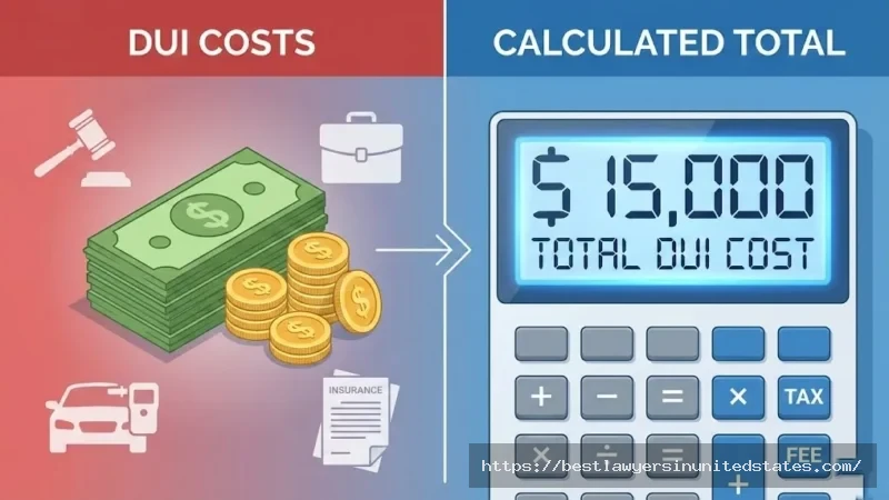 DUI cost calculator showing total expenses including fines, attorney fees, and insurance increases