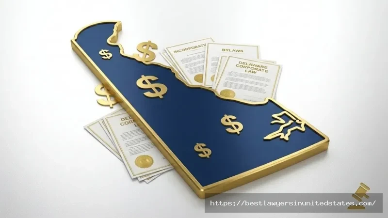 Delaware divorce cost guide 2026 showing state map with financial symbols and legal documents