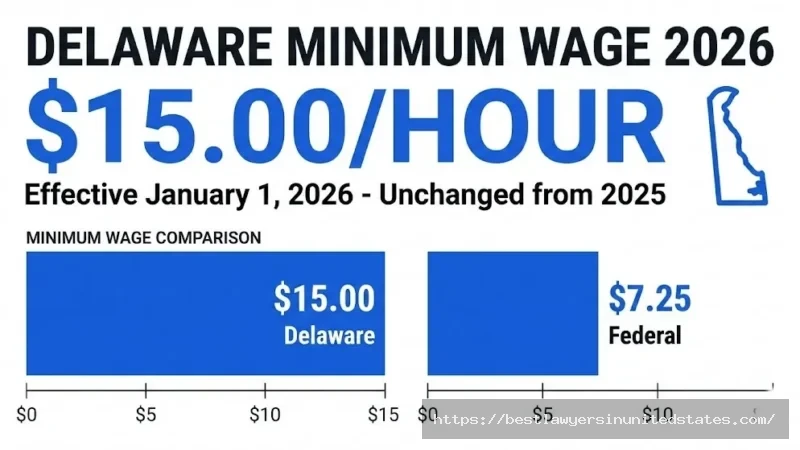 Delaware minimum wage 2026 rate $15 per hour compared to federal $7.25 baseline