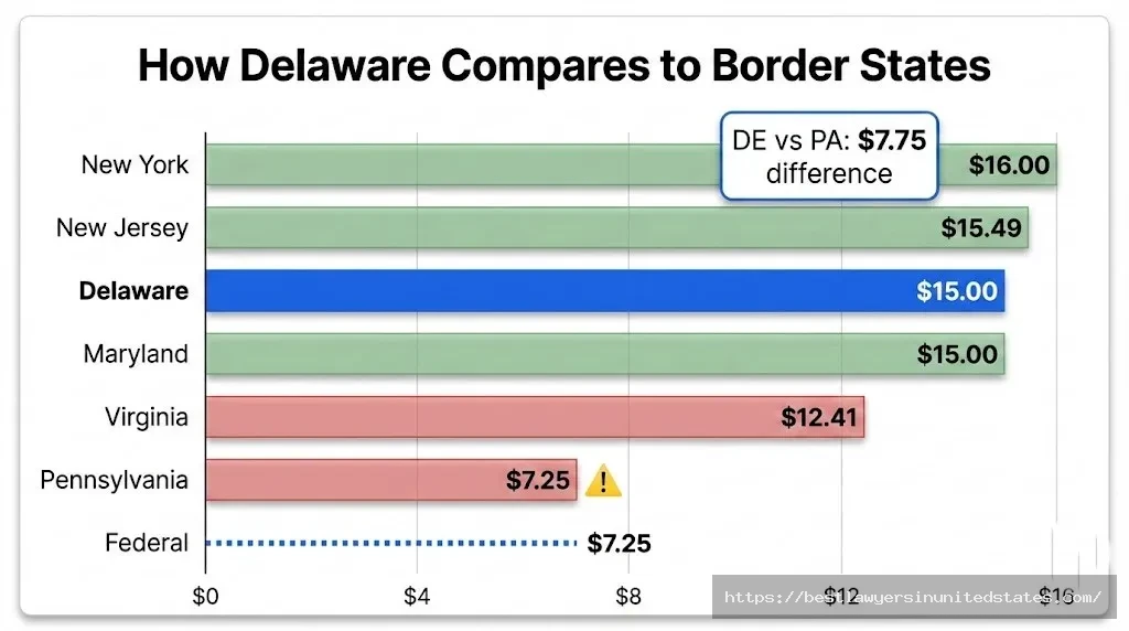 Delaware minimum wage compared to Pennsylvania Maryland New Jersey New York Virginia 2026 rates