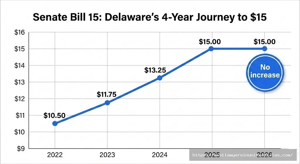 Delaware minimum wage increase history 2022 to 2026 Senate Bill 15 implementation timeline