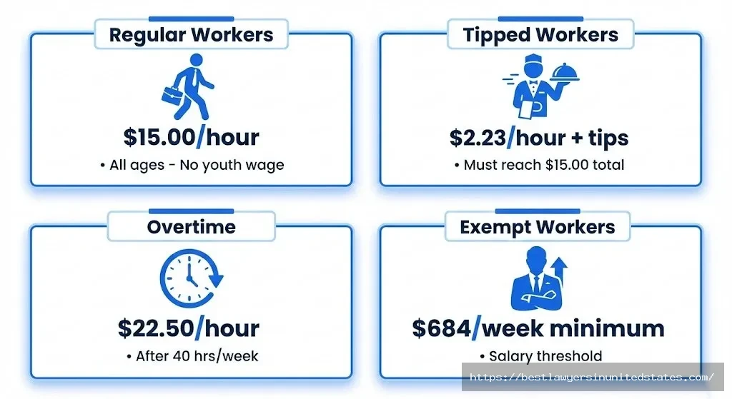 Delaware minimum wage rates by worker category regular tipped overtime exempt employees