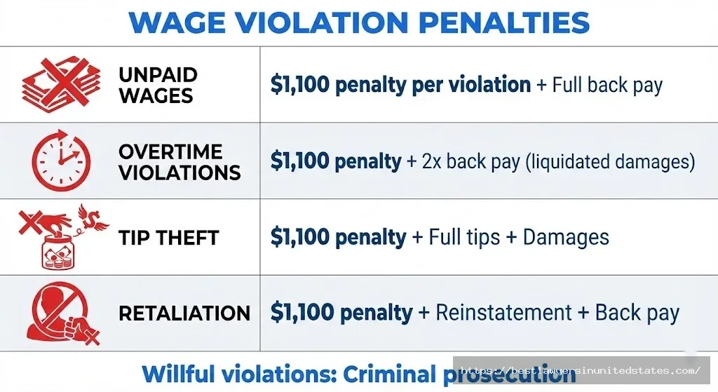 Delaware wage theft penalties employer fines $1100 per violation employee compensation recovery