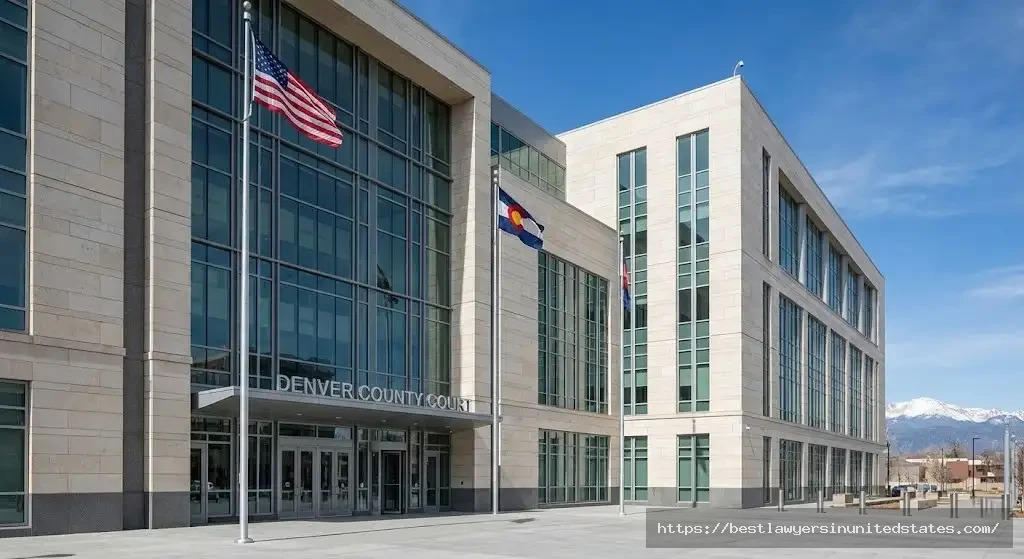 Denver County Court building where Colorado DUI cases are heard with Rocky Mountain backdrop