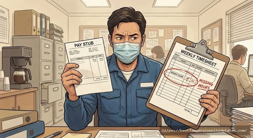 Employee discovering unpaid wages on paycheck
