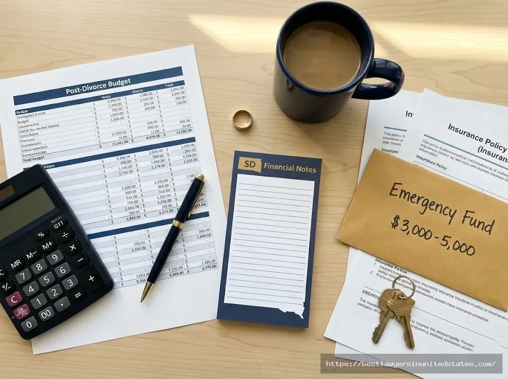Financial planning materials for preparing financially before filing for divorce in South Dakota including budget worksheets and emergency fund