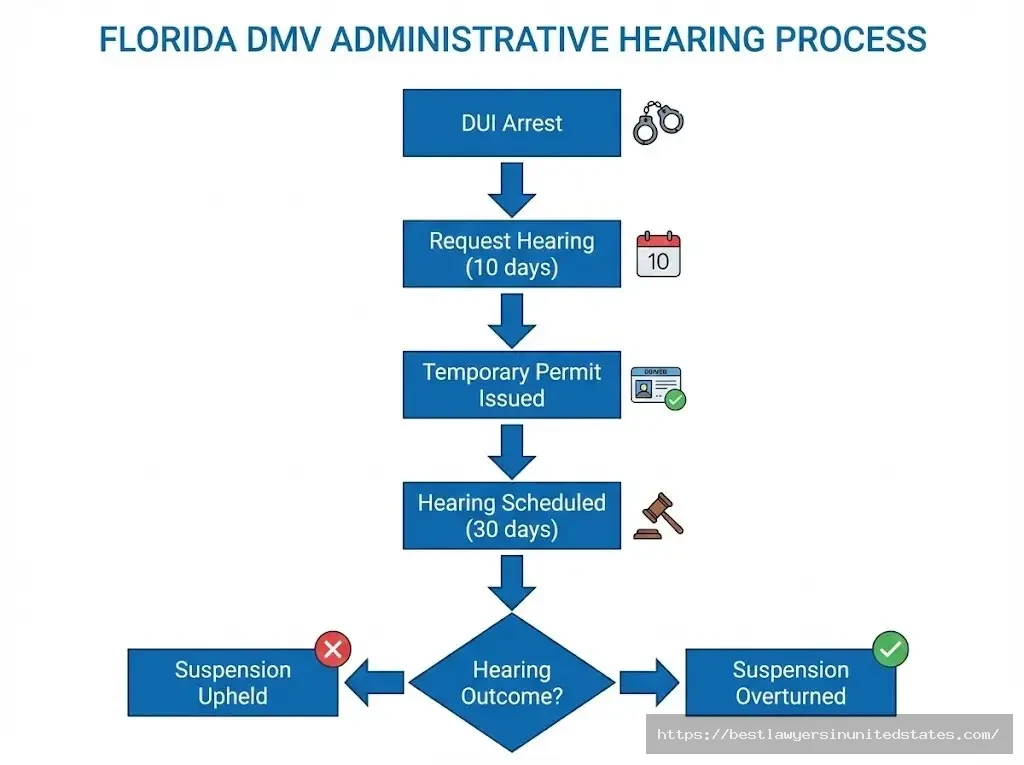Florida DUI administrative hearing process flowchart from arrest to license suspension decision