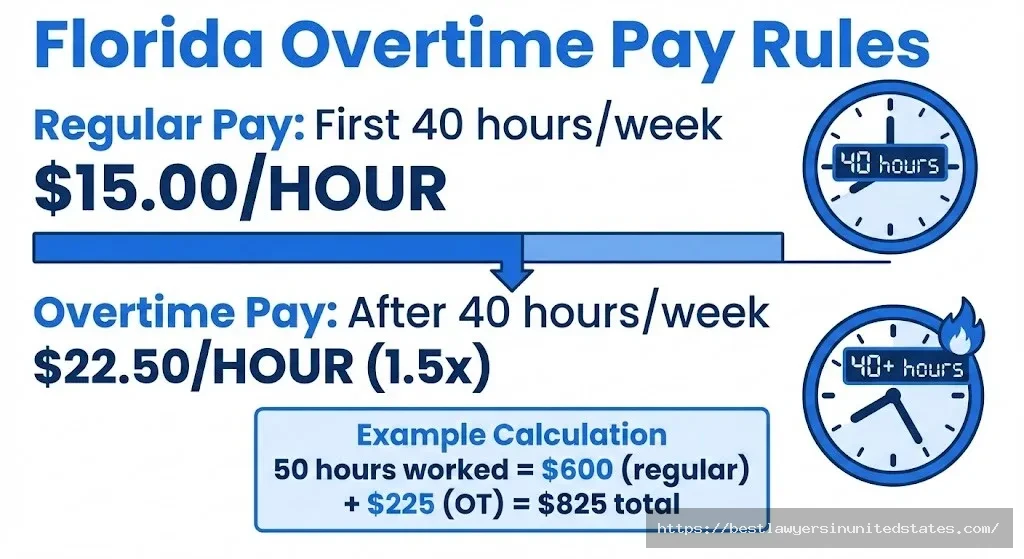 Florida overtime pay rules time and a half after 40 hours weekly calculation example