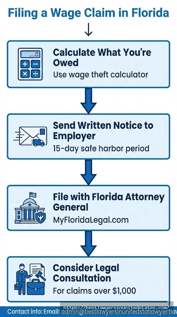 Florida wage claim filing process steps Department of Commerce Attorney General contact