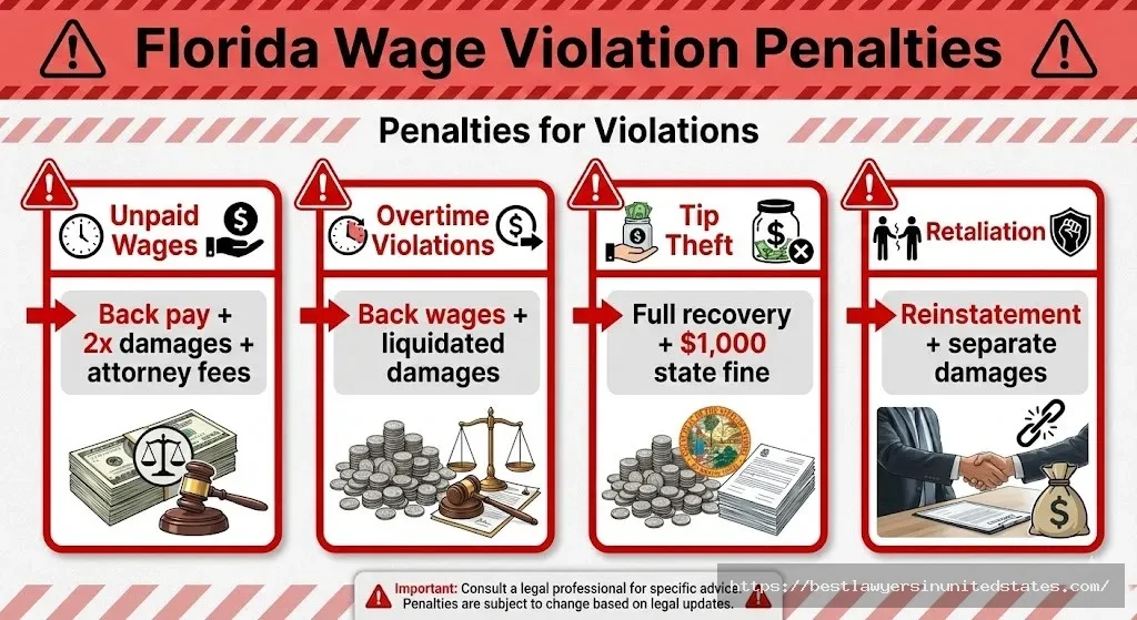 Florida wage theft penalties employer fines unpaid wages overtime violations recovery