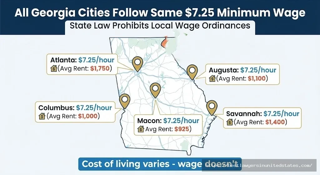 Georgia city minimum wage rates Atlanta Savannah Augusta Columbus all same federal rate
