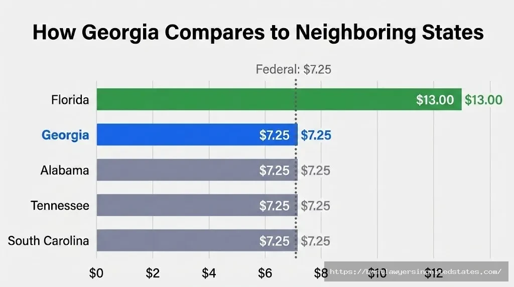 Georgia minimum wage compared to Florida Alabama Tennessee South Carolina neighboring states