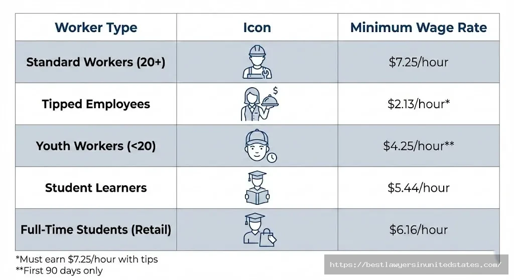 Georgia minimum wage rates by worker type tipped youth student categories