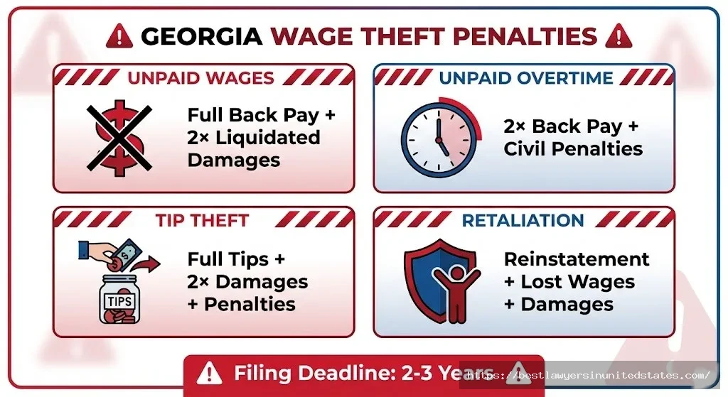 Georgia wage theft penalties employer fines back pay liquidated damages