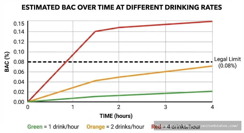 Graph comparing BAC levels over time at different drinking rates showing faster consumption leads to higher BAC