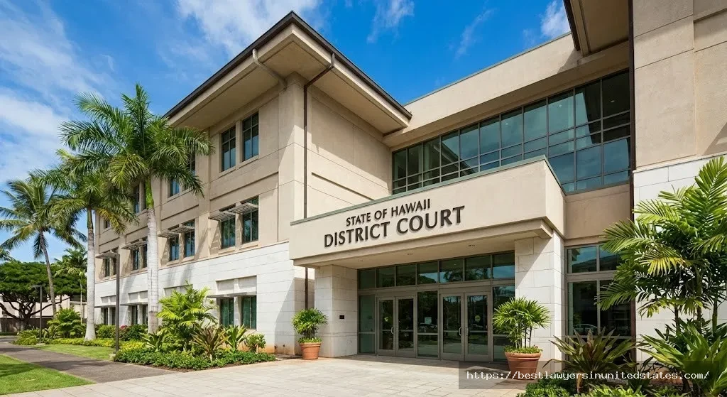 Hawaii District Court building where OVUII cases are heard with tropical landscaping
