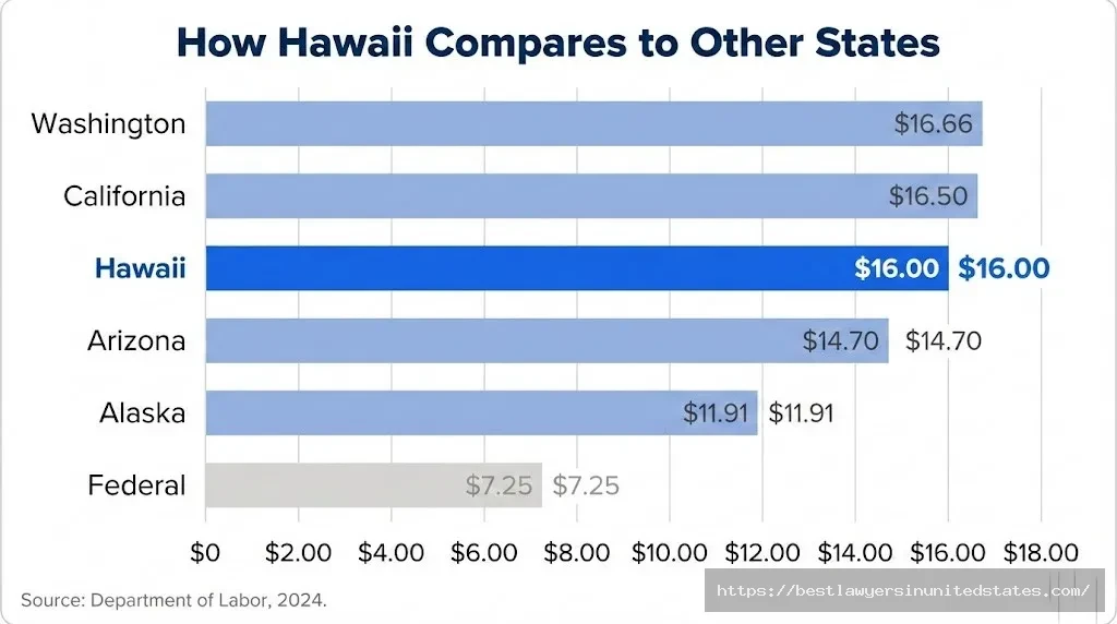 Hawaii minimum wage $16 compared to California Washington Alaska Arizona federal rates