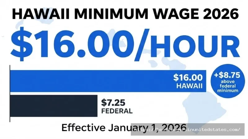 Hawaii minimum wage 2026 rate $16 per hour compared to federal $7.25