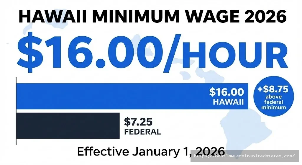 Hawaii minimum wage 2026 rate $16 per hour compared to federal $7.25