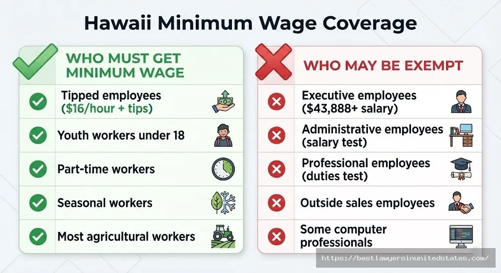 Hawaii minimum wage exemptions executive administrative professional employees coverage rules