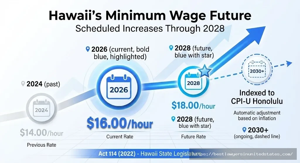 Hawaii scheduled minimum wage increases 2026 $16 to 2028 $18 future timeline