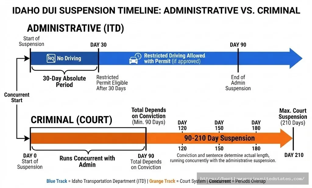 Idaho DUI license suspension showing administrative and criminal suspension timelines running concurrently