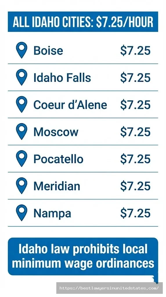 Idaho cities minimum wage Boise Idaho Falls all $7.25 no local ordinances statewide rate