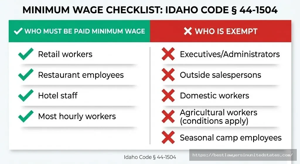 Idaho minimum wage exemptions executive administrative agricultural domestic workers Idaho Code 44-1504