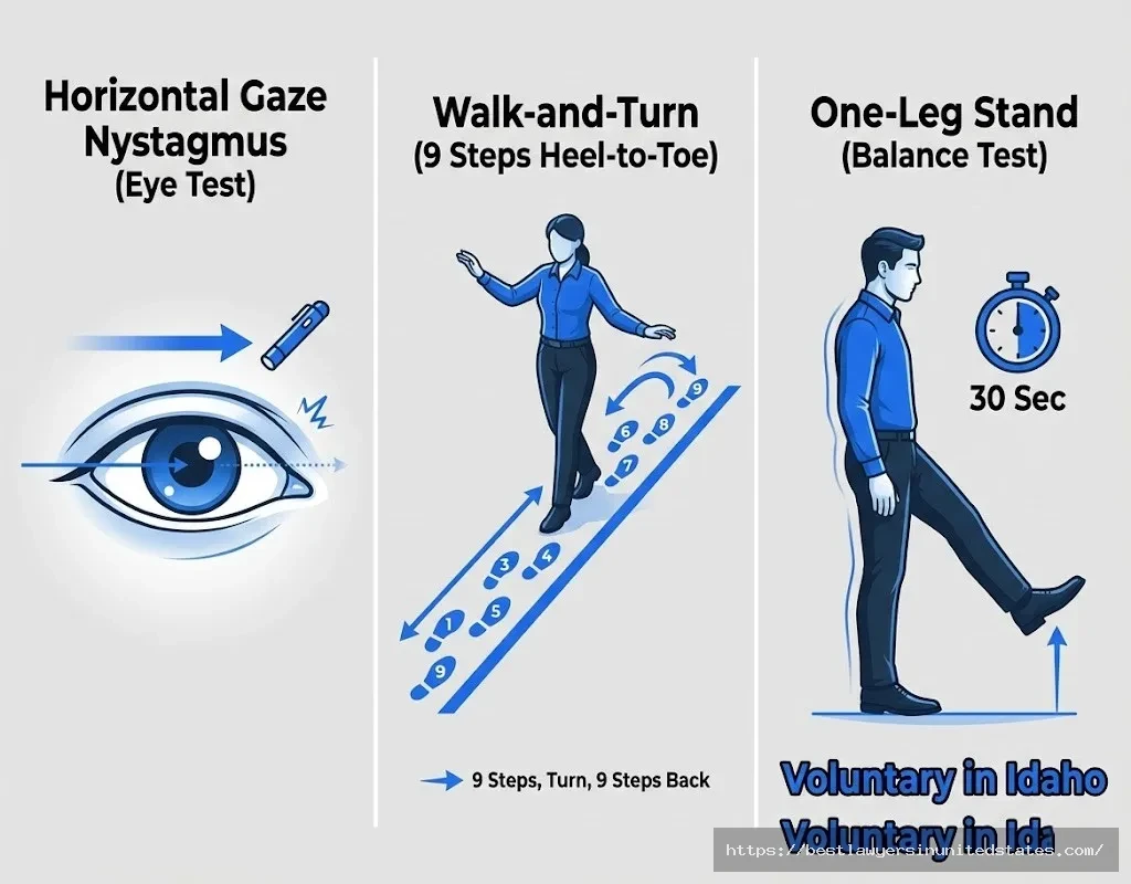 Idaho standardized field sobriety tests including HGN, walk-and-turn, and one-leg stand - all voluntary under Idaho law