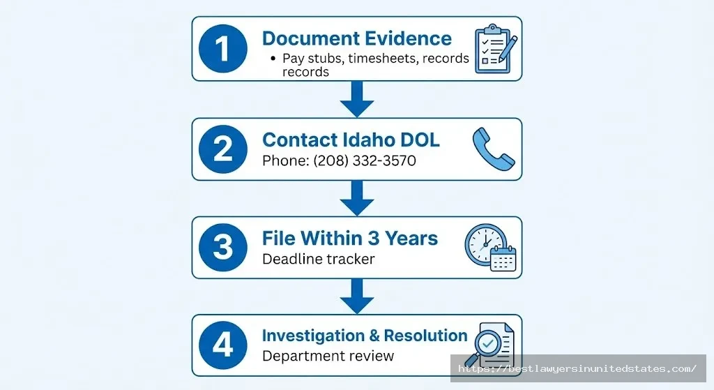 Idaho wage claim filing process four steps Department of Labor contact phone number