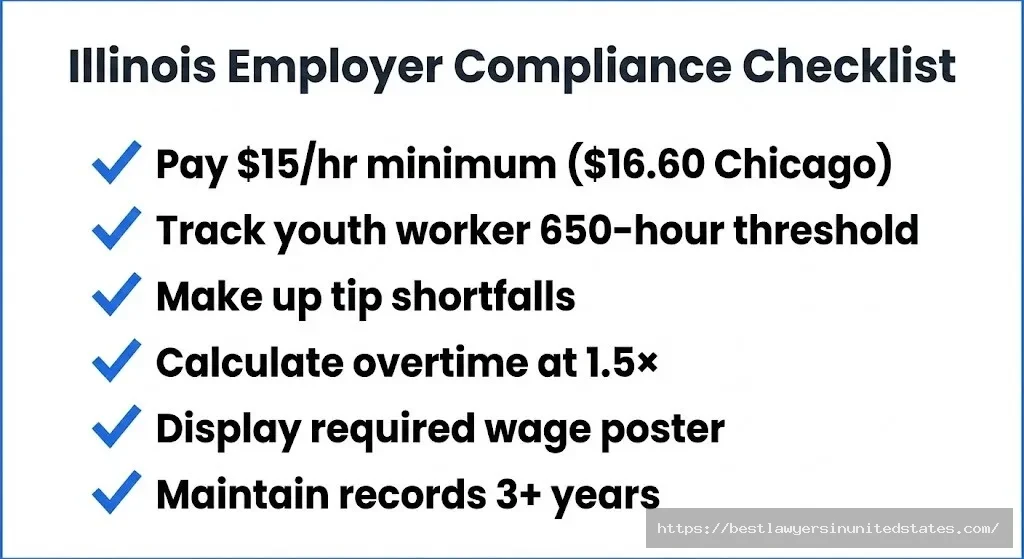 Illinois employer minimum wage compliance checklist with wage rates and recordkeeping requirements