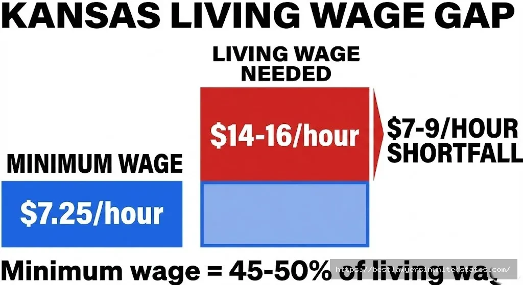 Kansas living wage gap showing workers need $14-16 per hour but minimum wage is only $7.25