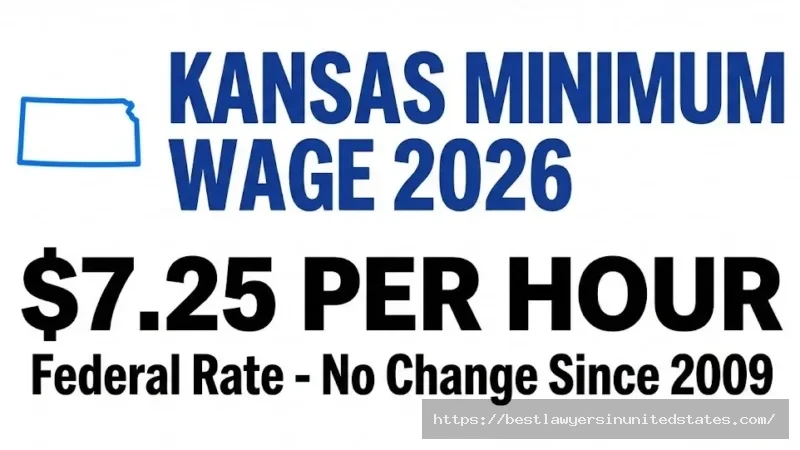 Kansas minimum wage 2026 is $7.25 per hour, matching federal rate with no increases since 2009
