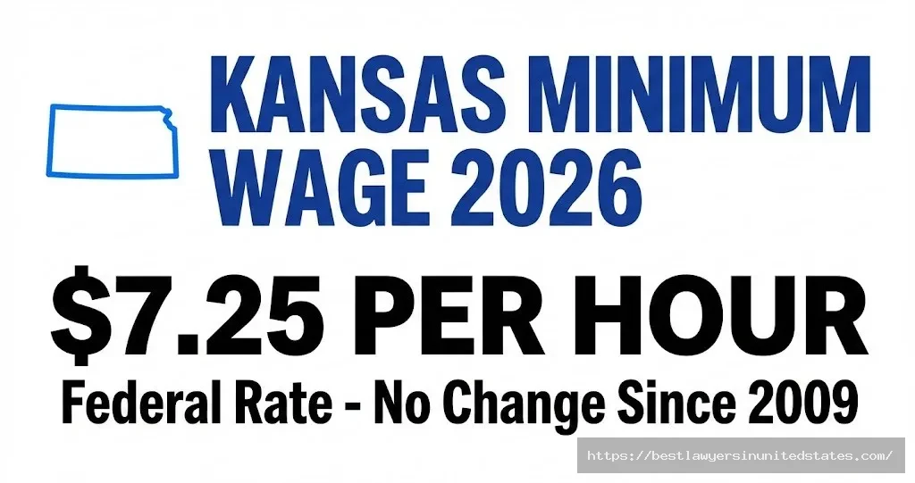Kansas minimum wage 2026 is $7.25 per hour, matching federal rate with no increases since 2009