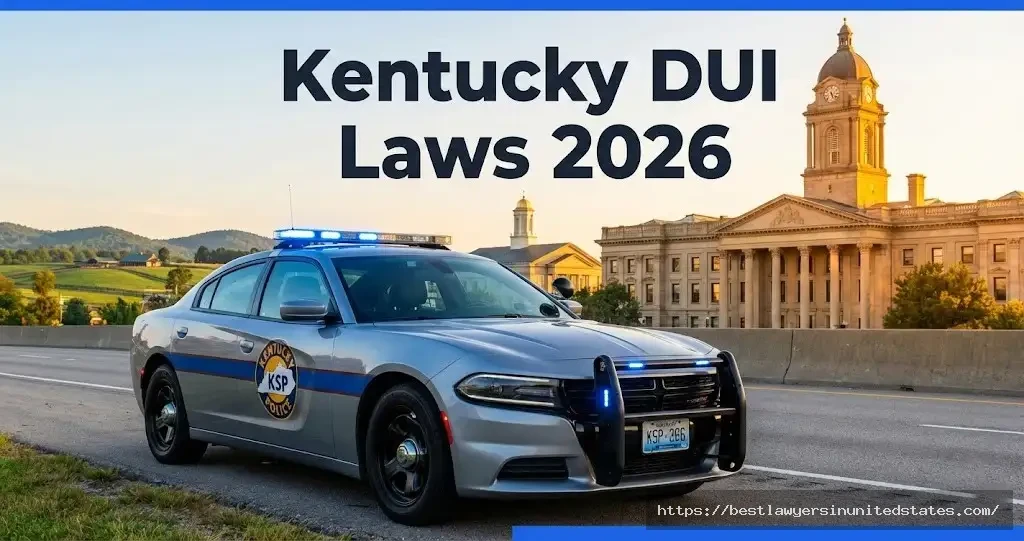 Kentucky DUI laws 2026 guide showing police traffic stop and courthouse in Louisville Jefferson County