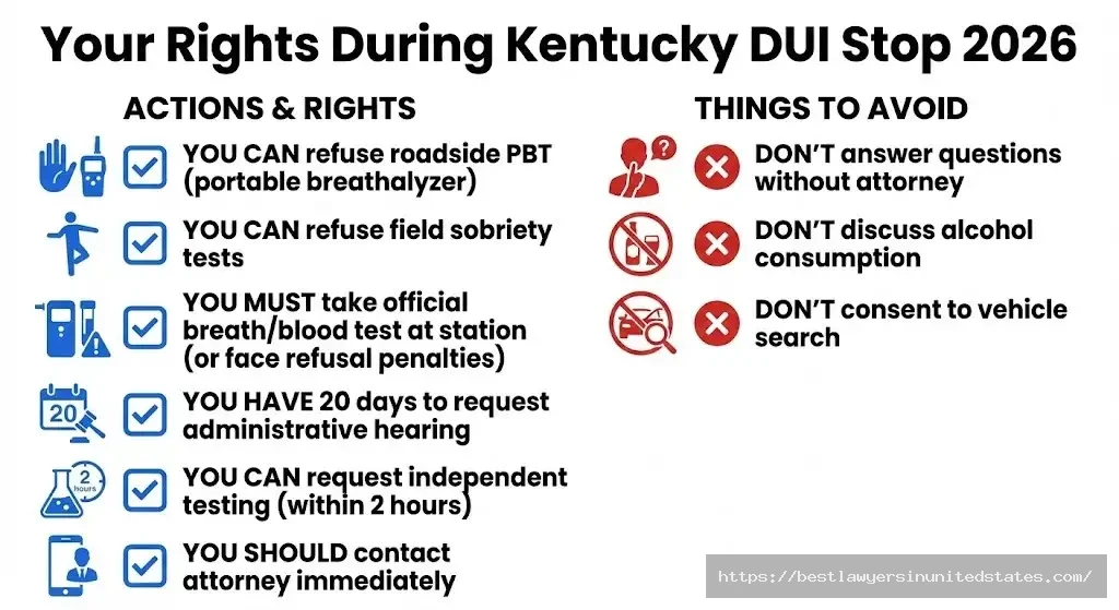 Kentucky DUI rights checklist showing what you can refuse and critical 20-day deadline for hearing request
